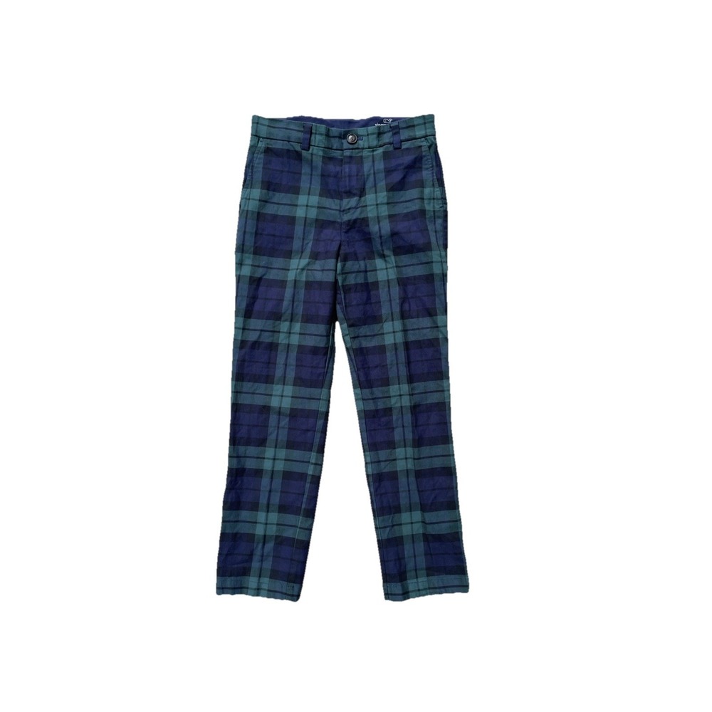 Vineyard Vines Girls Plaid Pants Size 10 Blue Green Tartan Stretch Cotton Preppy